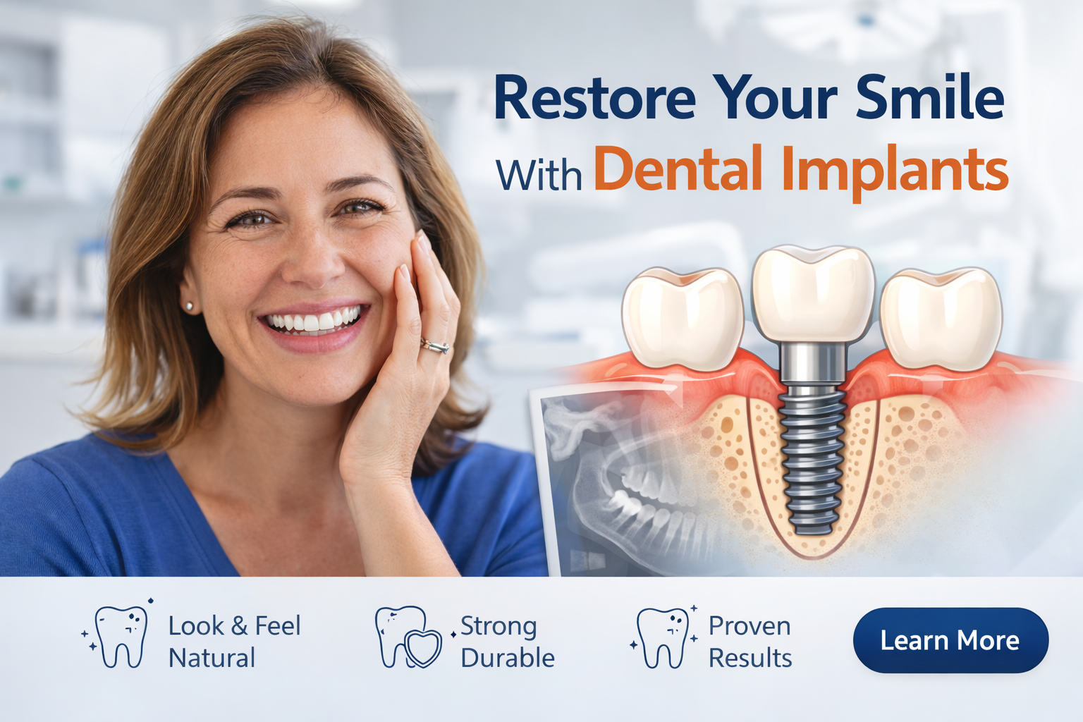 Patient smiling after dental implants in Glen Burnie